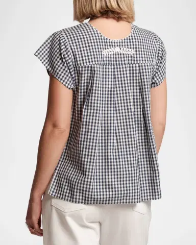 Frances Valentine Camila Embroidered Gingham Cotton Top | Thumbnail 3