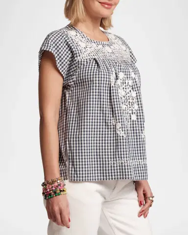 Frances Valentine Camila Embroidered Gingham Cotton Top | Thumbnail 4