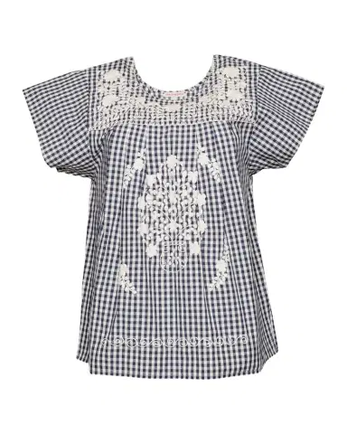 Frances Valentine Camila Embroidered Gingham Cotton Top | Thumbnail 1