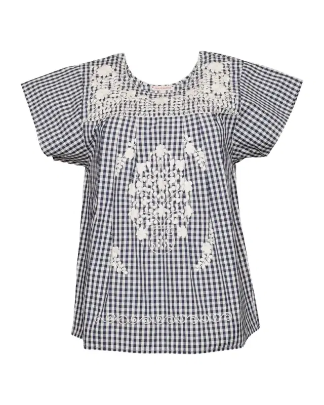 Camila Embroidered Gingham Cotton Top