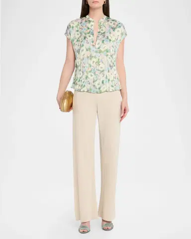 Vince Pleated Painted Garden V-Neck Top | Thumbnail 2 Vince Pleated Painted Garden V-Neck Top | Thumbnail 2