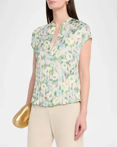 Vince Pleated Painted Garden V-Neck Top | Thumbnail 4 Vince Pleated Painted Garden V-Neck Top | Thumbnail 4