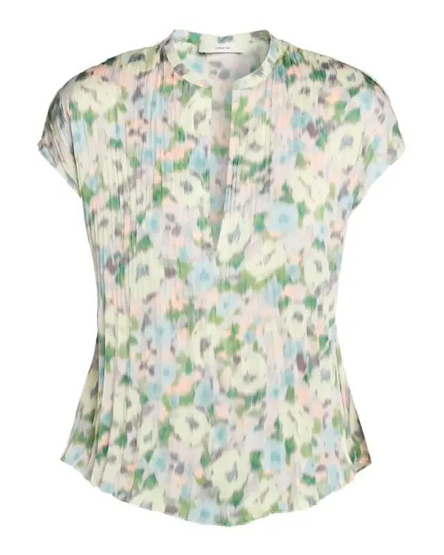 Pleated Painted Garden V-Neck Top