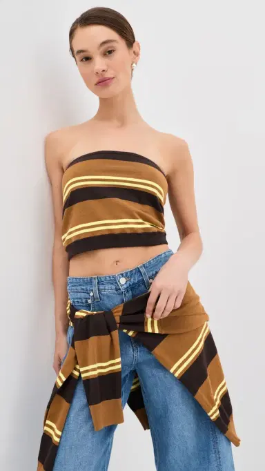 Tibi Super Fine Gauge Striped Perfect Tube Top Brown ulti | Thumbnail 2