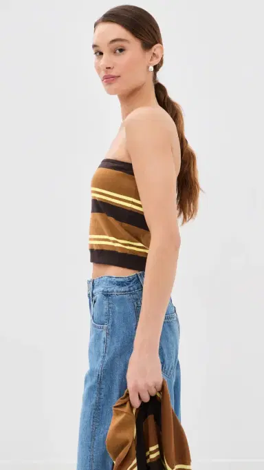 Tibi Super Fine Gauge Striped Perfect Tube Top Brown ulti | Thumbnail 4