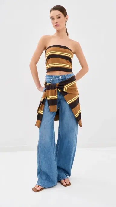 Tibi Super Fine Gauge Striped Perfect Tube Top Brown ulti | Thumbnail 5