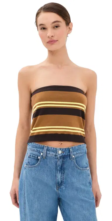 Tibi Super Fine Gauge Striped Perfect Tube Top Brown ulti | Thumbnail 1