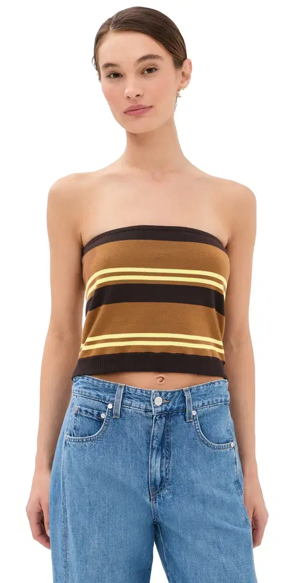 Tibi Super Fine Gauge Striped Perfect Tube Top Brown Multi
