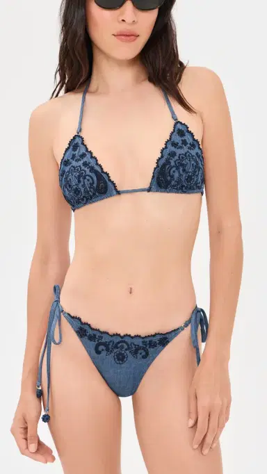 Zimmermann Aster Denim Embroidery Bikini Set Denim 4 | Thumbnail 5