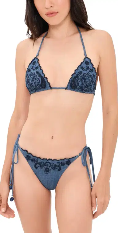 Zimmermann Aster Denim Embroidery Bikini Set Denim 4 | Thumbnail 1