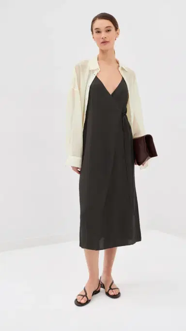 Tibi Summer Slip Wrap Dress Chocolate Brown 2 | Thumbnail 5