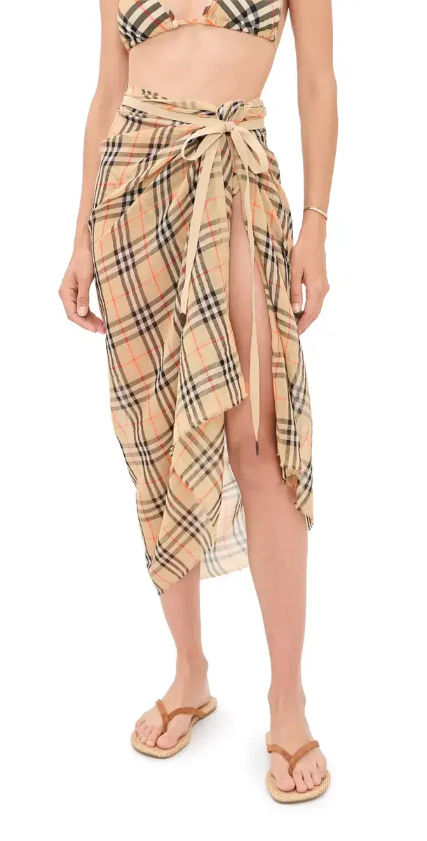 Check Cotton Sarong Sand One Size