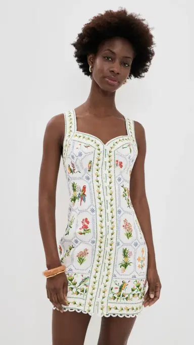Farm Rio Tropical Mini Dress Tropical Porcelain Off-White | Thumbnail 2