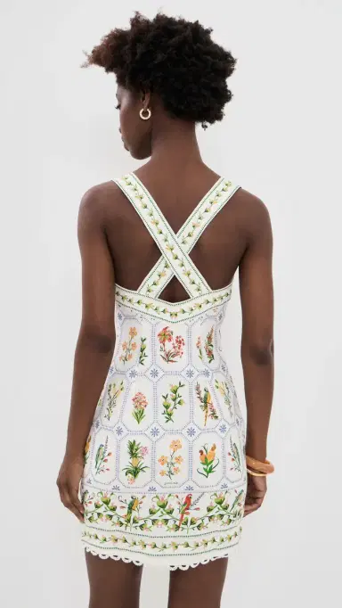 Farm Rio Tropical Mini Dress Tropical Porcelain Off-White | Thumbnail 3
