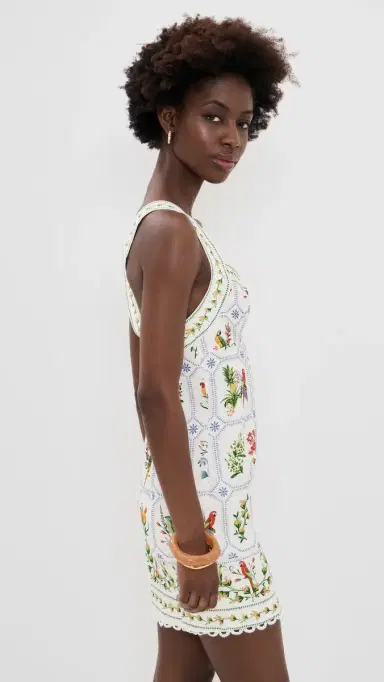 Farm Rio Tropical Mini Dress Tropical Porcelain Off-White | Thumbnail 4