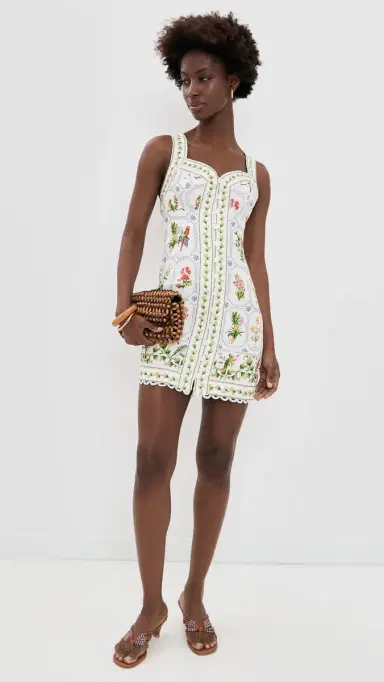 Farm Rio Tropical Mini Dress Tropical Porcelain Off-White | Thumbnail 5