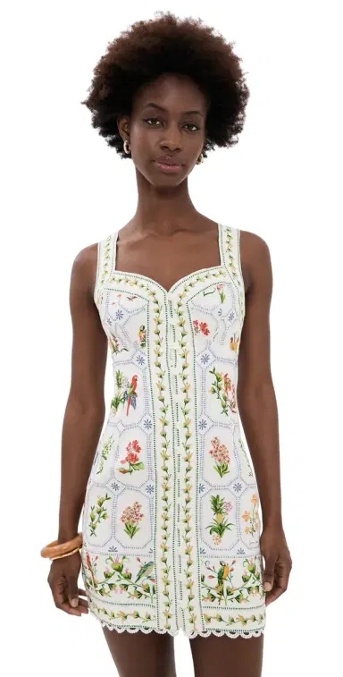 Farm Rio Tropical Mini Dress Tropical Porcelain Off-White | Thumbnail 1