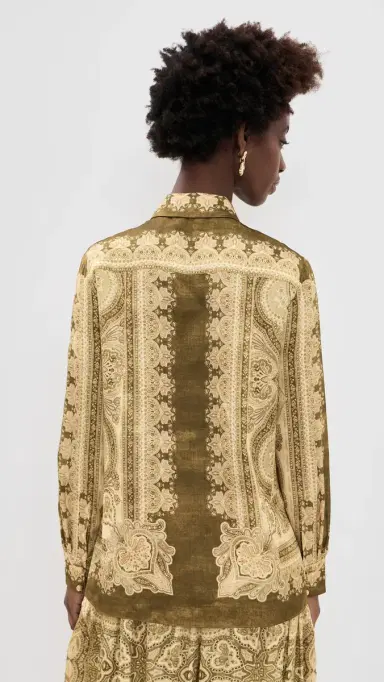 Zimmermann Luna Silk Satin Shirt Olive Perla Paisley | Thumbnail 3 Zimmermann Luna Silk Satin Shirt Olive Perla Paisley | Thumbnail 3