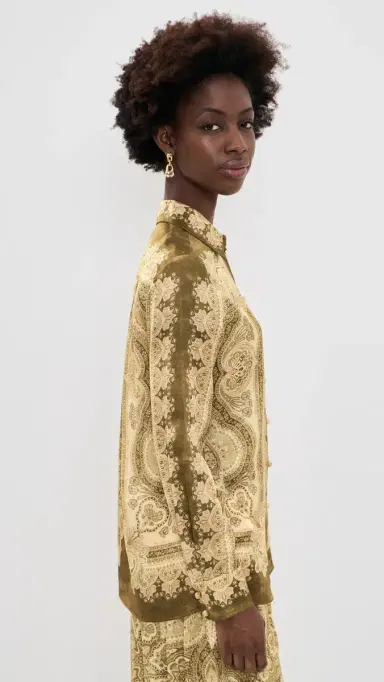 Zimmermann Luna Silk Satin Shirt Olive Perla Paisley | Thumbnail 4 Zimmermann Luna Silk Satin Shirt Olive Perla Paisley | Thumbnail 4