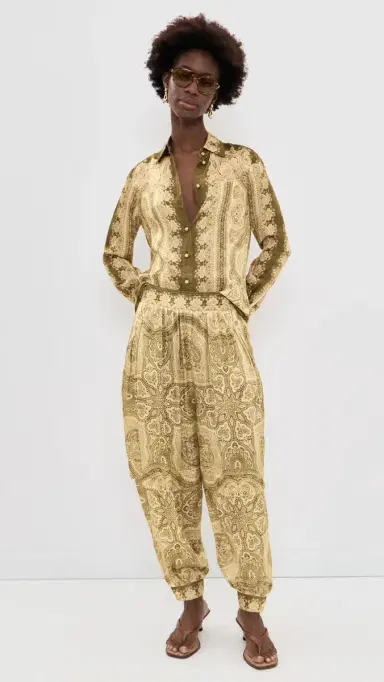 Zimmermann Luna Silk Satin Shirt Olive Perla Paisley | Thumbnail 5 Zimmermann Luna Silk Satin Shirt Olive Perla Paisley | Thumbnail 5