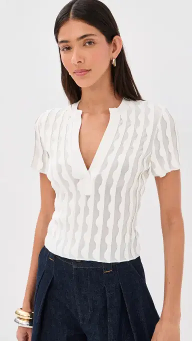 SIMKHAI Mallorie Scalloped Knit Polo Top | Thumbnail 2