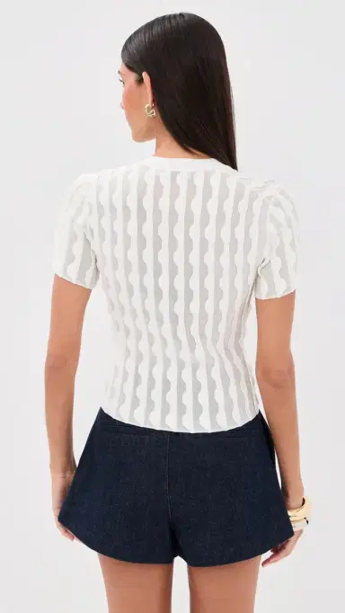 SIMKHAI Mallorie Scalloped Knit Polo Top | Thumbnail 3