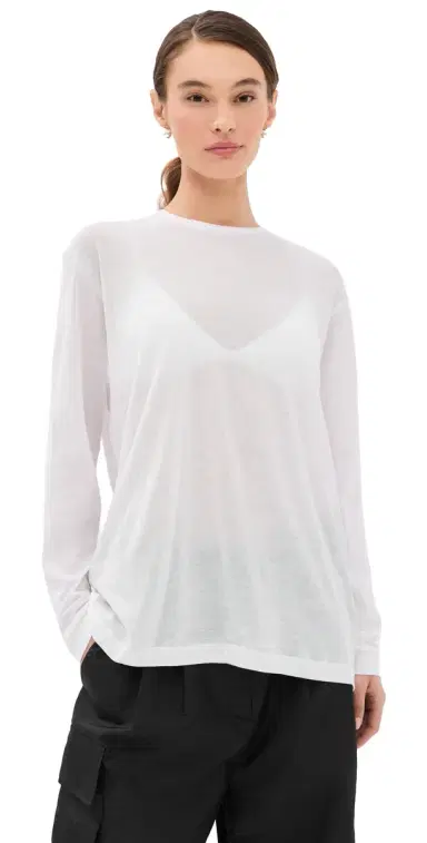 Tibi Sheer Crepe Knit Tee White | Thumbnail 1 Tibi Sheer Crepe Knit Tee White | Thumbnail 1