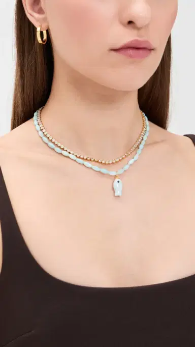 Logan Tay Light Blue Beaded Fish Necklace Blue One Size | Thumbnail 3