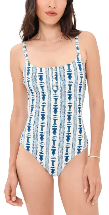 STYLEST x Lia Burke ibaire DreamSculpt Swim One Piece Greek Stripes | Thumbnail 1