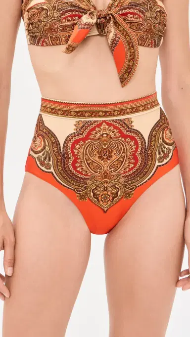 Zimmermann Mahon High Waist Bikini Bottoms Tangerine Paisley | Thumbnail 2