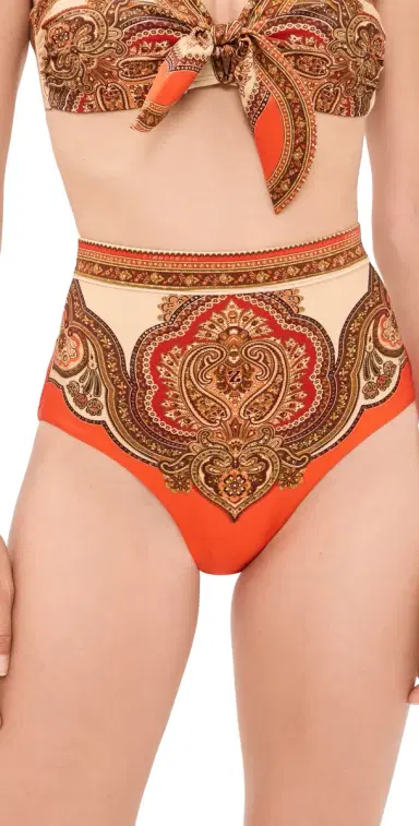 Zimmermann Mahon High Waist Bikini Bottoms Tangerine Paisley | Thumbnail 1