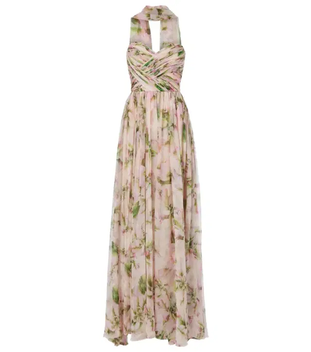 Floral silk chiffon gown