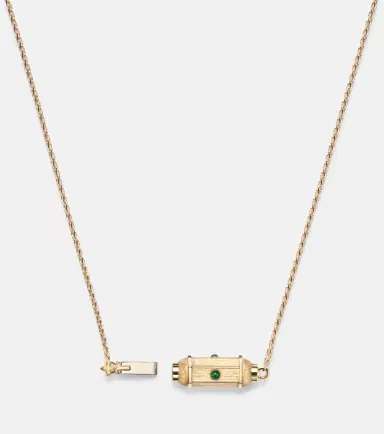 Marie Lichtenberg Coco Micro 18kt gold locket necklace with emeralds | Thumbnail 2