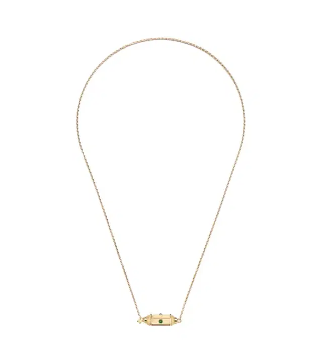 Coco Micro 18kt gold locket necklace with emeralds