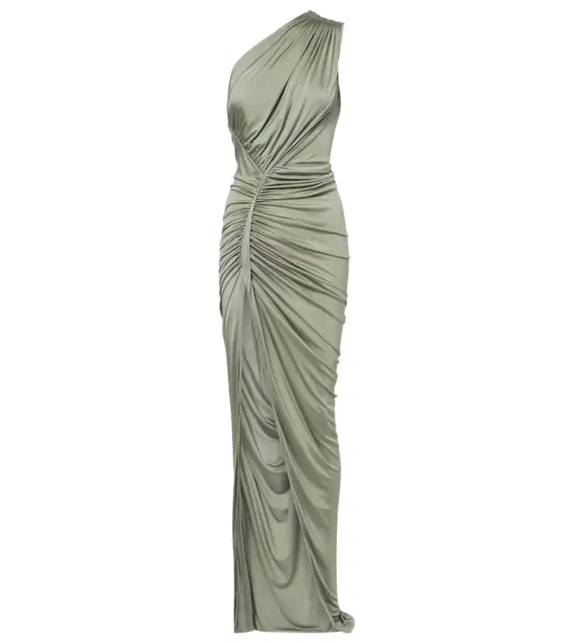 Asymmetric ruched jersey gown
