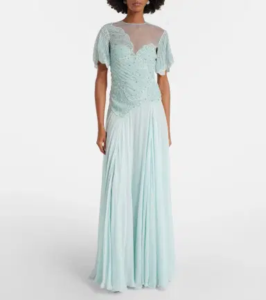 Costarellos Embellished silk-blend georgette gown | Thumbnail 4