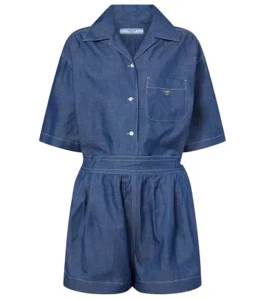 Prada Cotton and linen chambray romper | Thumbnail 1 Prada Cotton and linen chambray romper | Thumbnail 1