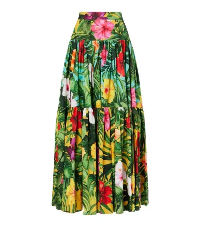 Floral tiered cotton maxi skirt