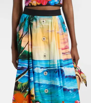 Dolce & Gabbana Pleated printed cotton midi skirt | Thumbnail 3