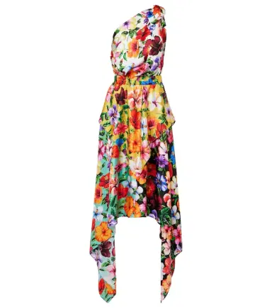 Dolce & Gabbana Floral one-shoulder silk midi dress | Thumbnail 1