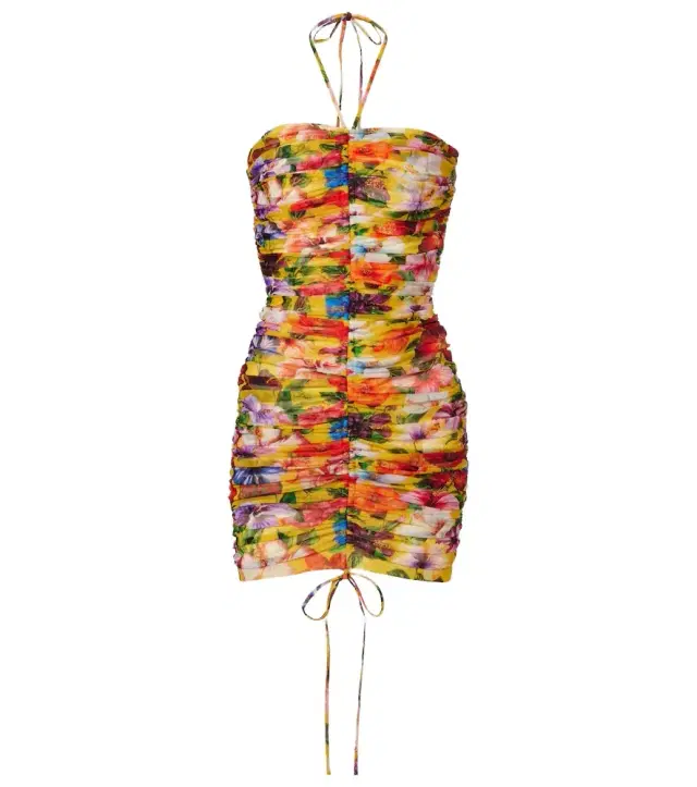 Ruched floral halterneck minidress