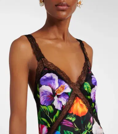 Dolce & Gabbana Lace-trimmed floral silk-blend maxi dress | Thumbnail 4