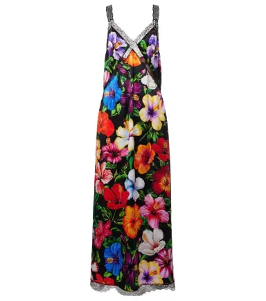 Dolce & Gabbana Lace-trimmed floral silk-blend maxi dress | Thumbnail 1
