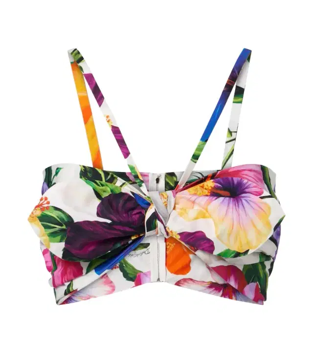Bow-detail floral cotton bra top