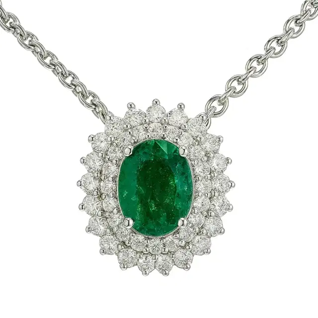 1.045ct Diamond Emerald 18K Gold Oval Necklace
