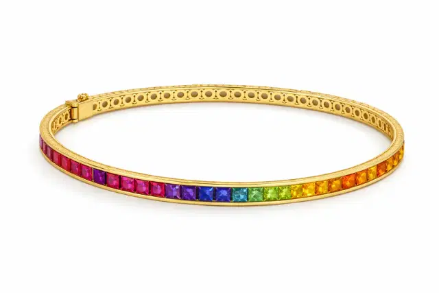 Wish Fine Jewelry 10.5ct Multi Color Sapphire 14K Gold Bangle Bracelet