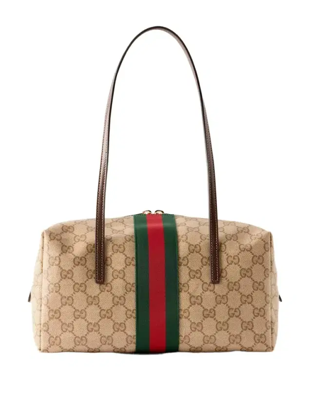 Boston Leather-trimmed Coated-canvas Shoulder Bag
