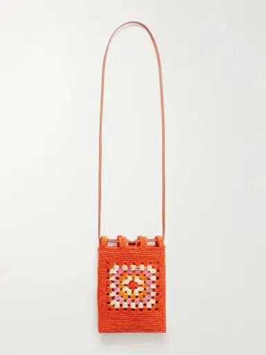 Loewe + Paula's Ibiza Logo-trimmed Leather-trimmed Crocheted Raffia Bucket Bag | Thumbnail 4