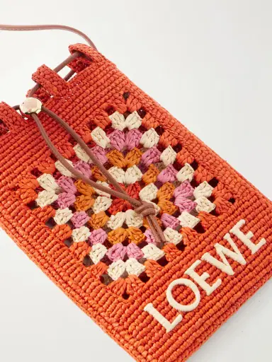 Loewe + Paula's Ibiza Logo-trimmed Leather-trimmed Crocheted Raffia Bucket Bag | Thumbnail 5