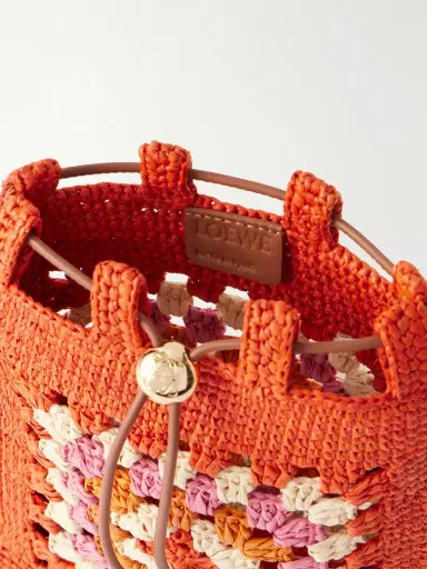 Loewe + Paula's Ibiza Logo-trimmed Leather-trimmed Crocheted Raffia Bucket Bag | Thumbnail 6